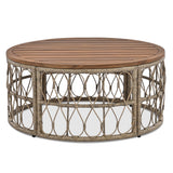 4 Piece Bohemian Wicker Chat Set With Acacia Wood Table