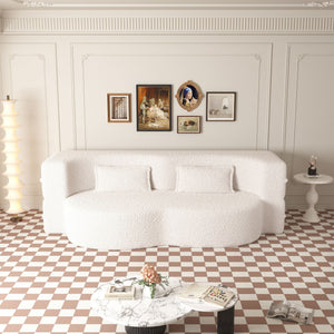 Modern Floor Sofa with 2 Pillows, Convertible Teddy Fabric Foam Filled Bed