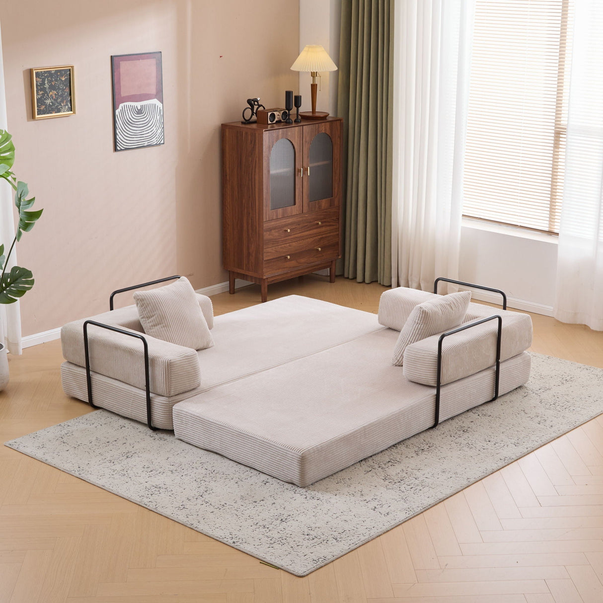Floor Couch, Convertible Floor Sofa Bed With Pillow Back Support Armrest