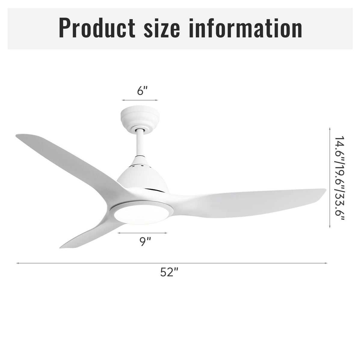 Bredoom 52" Ceiling Fan with Remote Control and LED Light - White or Light Brown