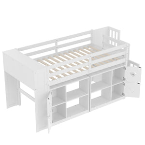 Loft Bed With Storage Cabinets, Staircase Drawers & LED Lights