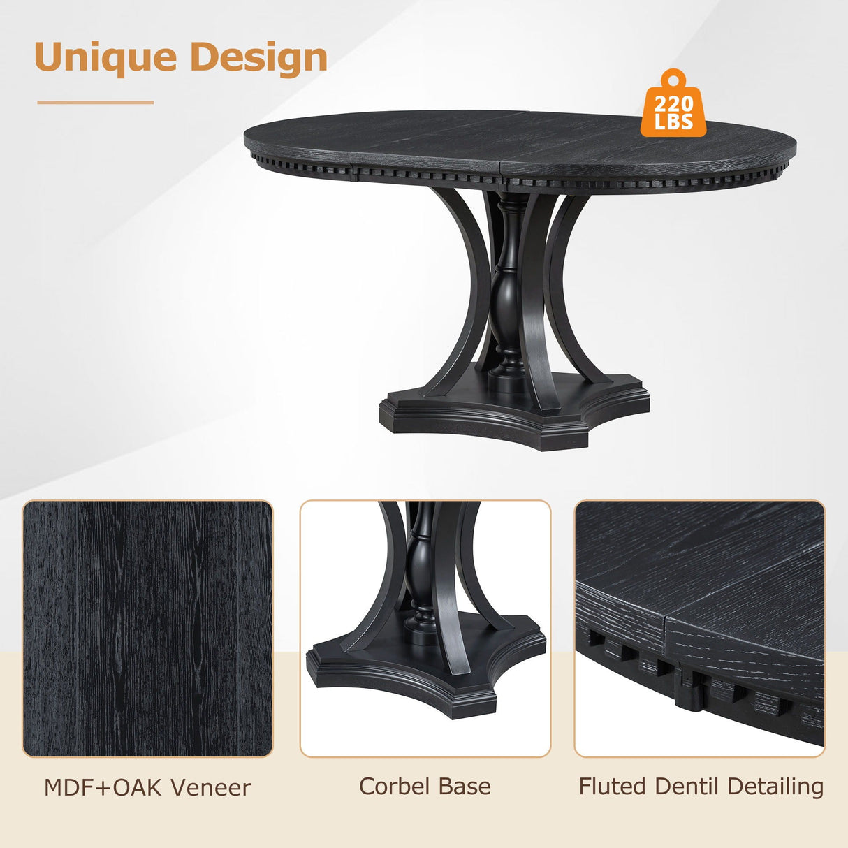 5 Piece Dining Set Extendable Round Table And 4 Chairs - Black / Oak