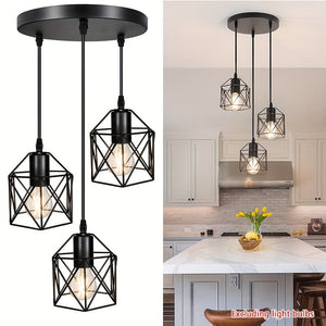Industrial Farmhouse Pendant Light – Adjustable Metal Cage Fixture for Kitchen