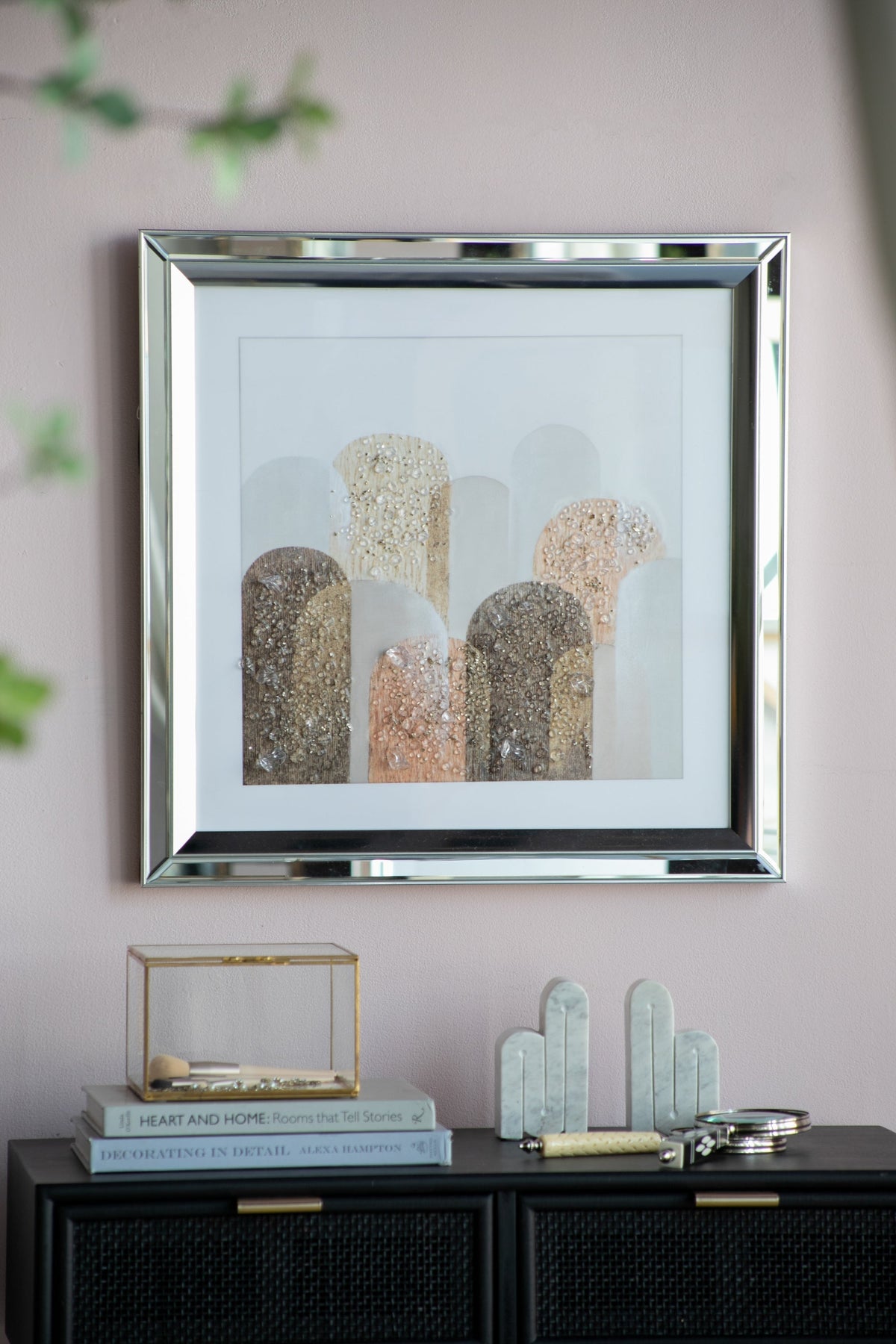Crystal Mirror Framed Wall Art Set with Night and Day Motif – 23.6” Square