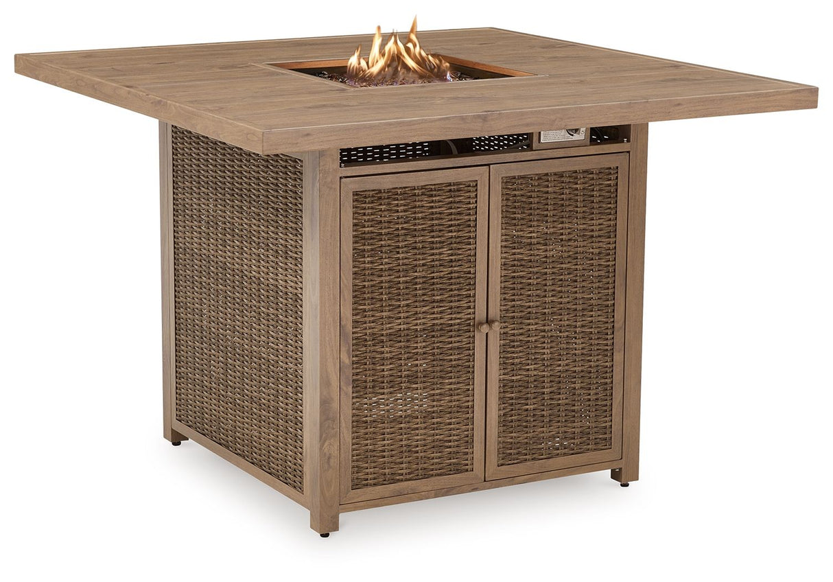 Walton Bridge - Square Bar Table W/Fire Pit - Driftwood