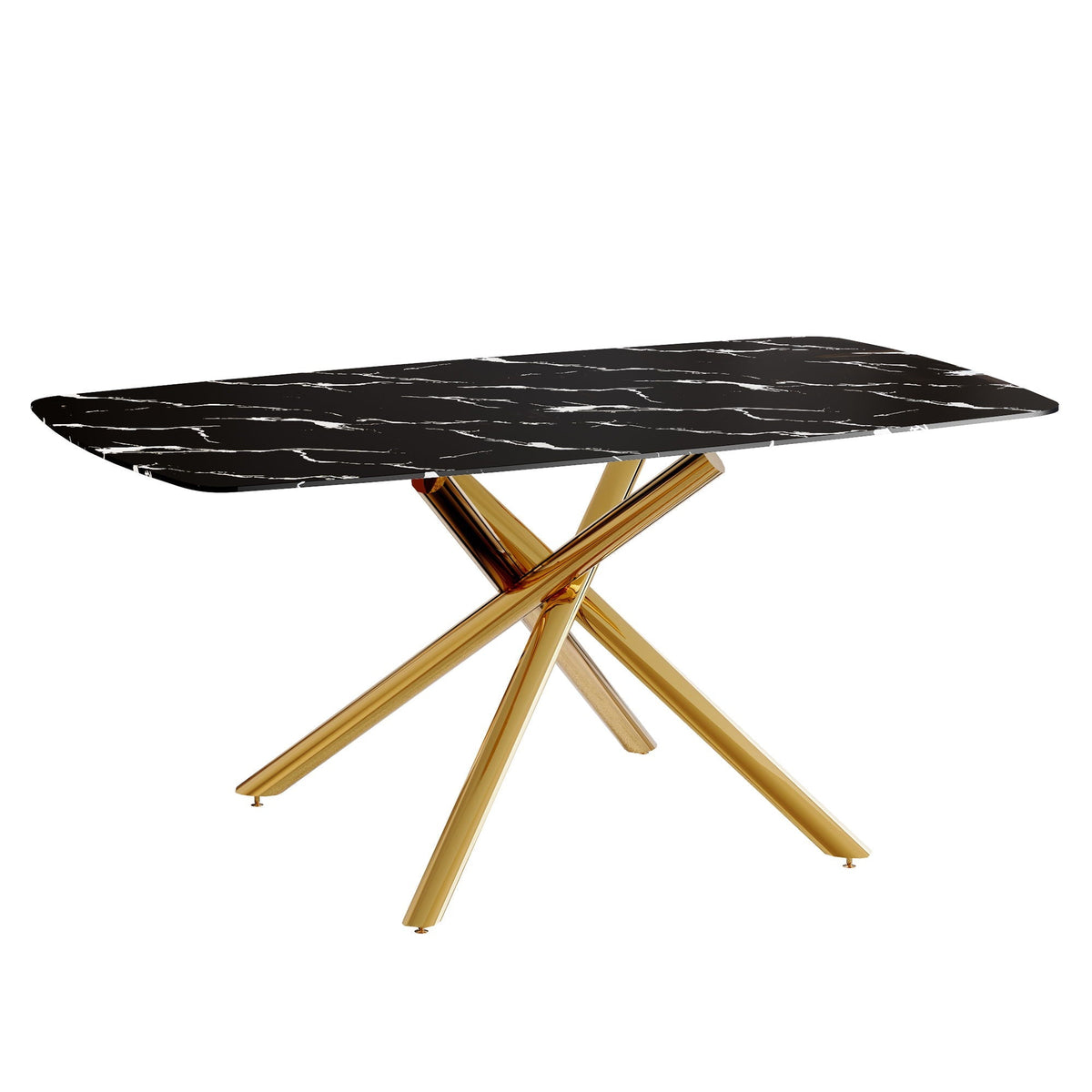 Luxurious Marble Patterned Dining Table With Metal Fork Legs