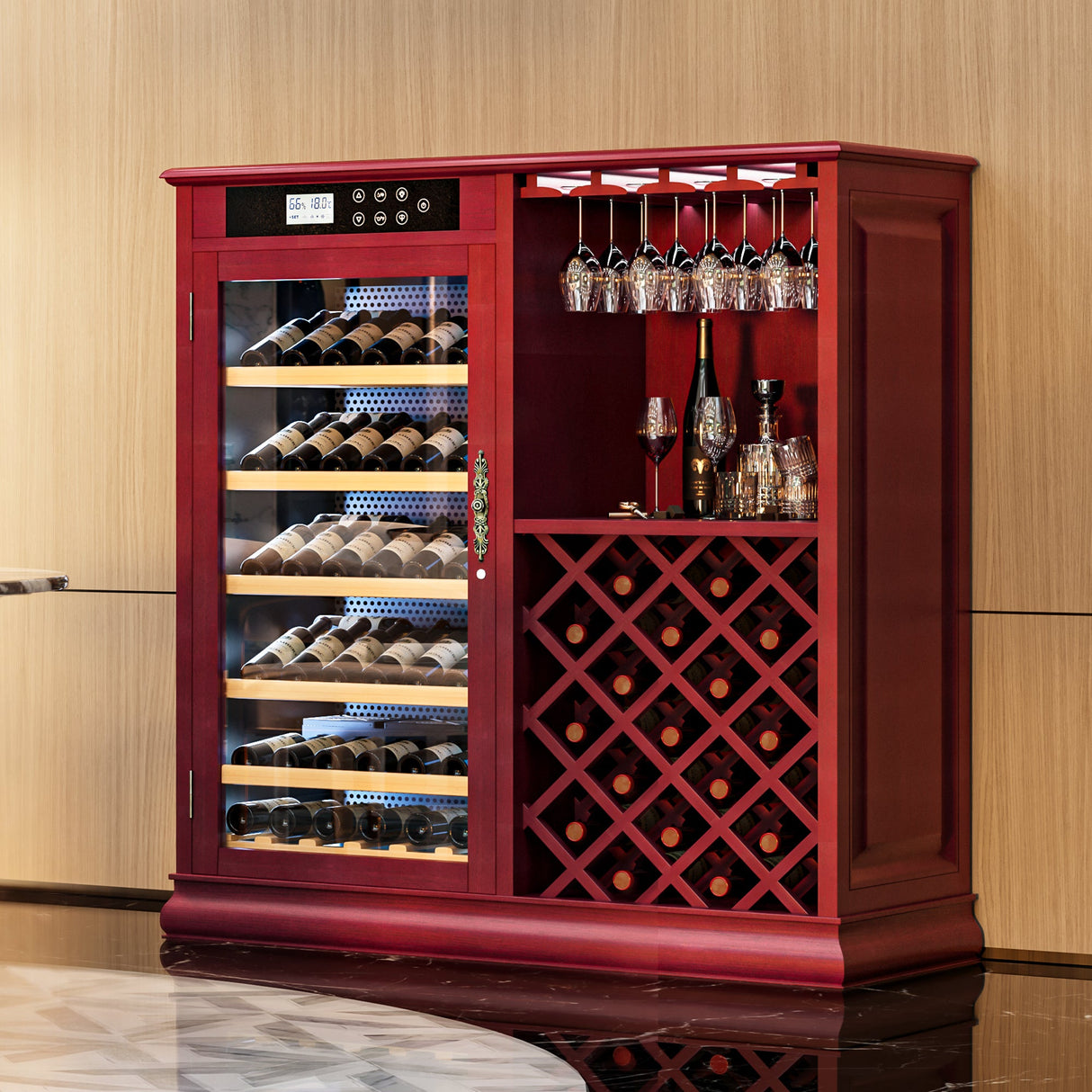 69 Bottles Wood Wine Refrigerator Cabinet