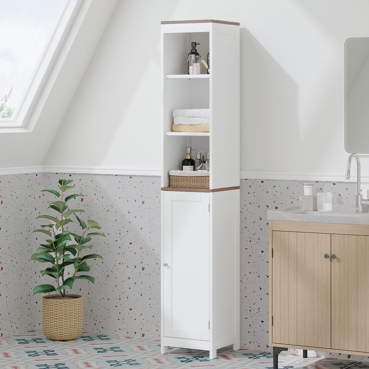 Tall Bathroom Storage Cabinet with Reversible Door