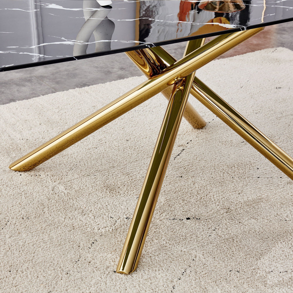 Luxurious Marble Patterned Dining Table With Metal Fork Legs