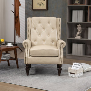 Modern Accent Lounge Chair with Sturdy Wood Legs in Camel PU Leather