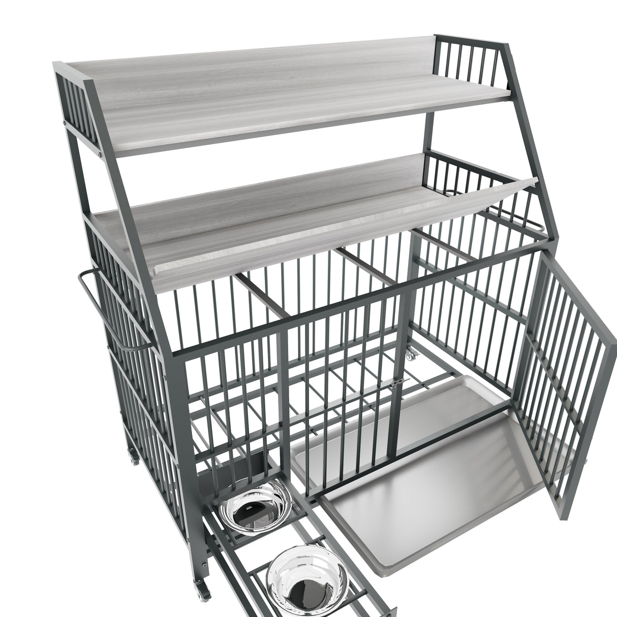 Large Pet Cage with Storage Rack and Stainless Steel Basins