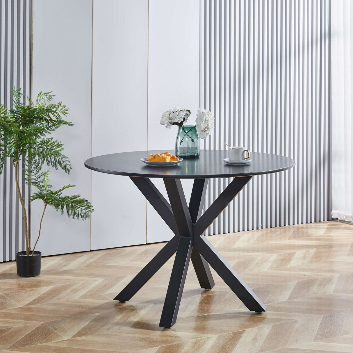 Table Mid-Century Dining Table For 4 - 6 People With Round Table Top, Pedestal Dining Table, End Table Leisure Coffee Table, Cross Leg