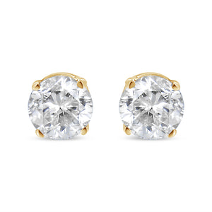 AGS Certified 14K Yellow Gold 1/2 Cttw 4 Prong Set Brilliant Round-Cut Solitaire Diamond Push Back Stud Earrings (O-P, Color, SI2-I1 Clarity)