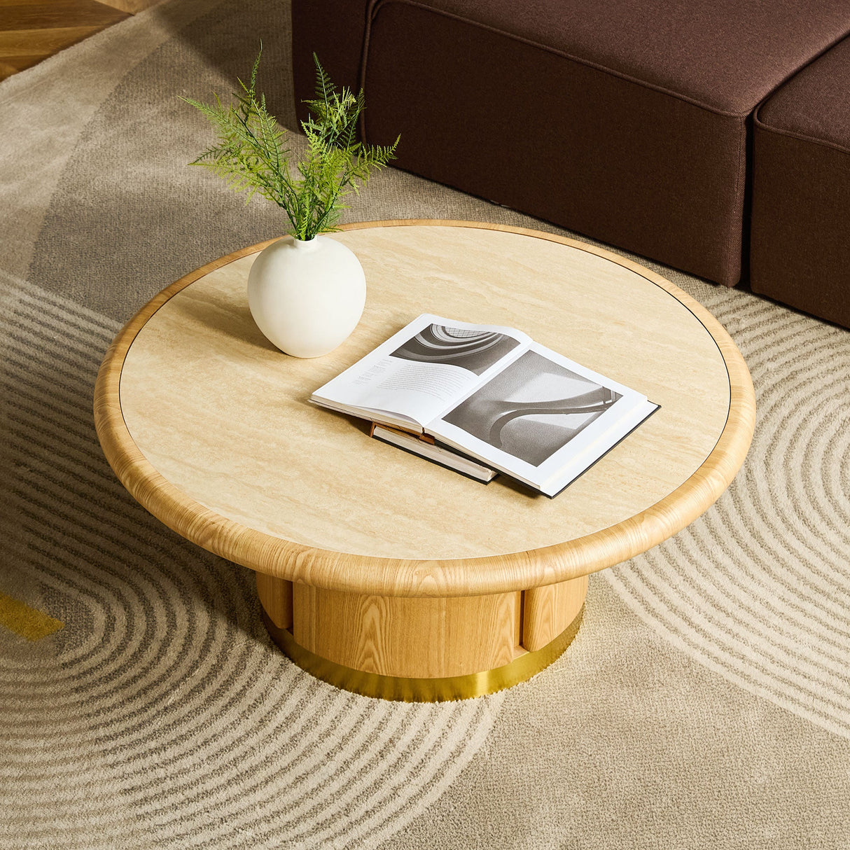 Round Coffee Table with Sturdy MDF Pedestal