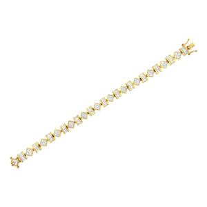 14K Yellow Gold 7.50 Cttw Princess and Baguette Diamond Geometric Link Bracelet