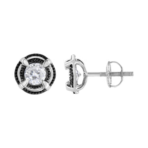 Black Rhodium Plated .925 Sterling Silver Round 1-1/2 cttw Diamond Double Halo 4-Prong Solitaire Milgrain Stud Earrings (H-I Color, I2-I3 Clarity)