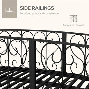 Outsunny 7' Metal Arch Garden Bridge with Safety Siderails, Decorative Arc Footbridge with Delicate Scrollwork 'S' Motifs for Backyard Creek, Stream, Fish Pond, Black