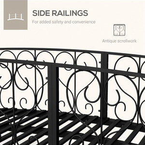 Outsunny 7' Metal Arch Garden Bridge with Safety Siderails, Decorative Arc Footbridge with Delicate Scrollwork 'S' Motifs for Backyard Creek, Stream, Fish Pond, Black
