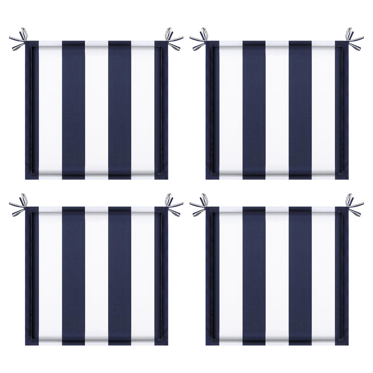 4PCS Outdoor Patio Seat Cushion Replacement Seat Cushion with Ties, 15' x 15' Patio Chair Pads for  Gardens, Patios, and Dining Rooms, Navy Blue White Striped.