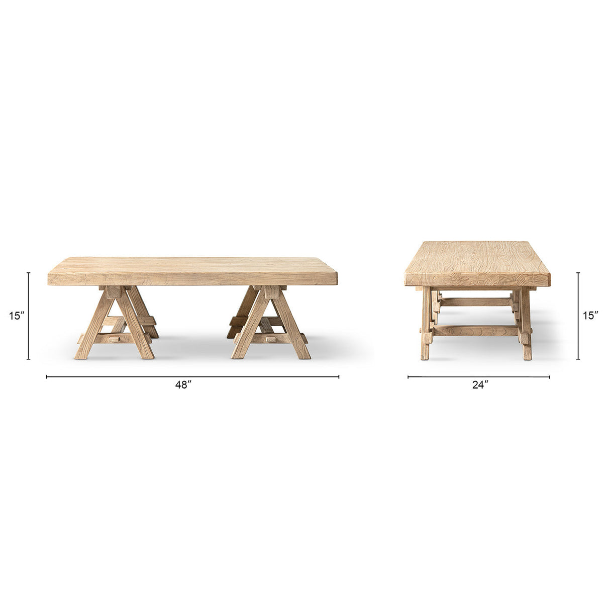 Hawthorne 48' Solid Reclaimed Elm Rectangular Trestle Coffee Table