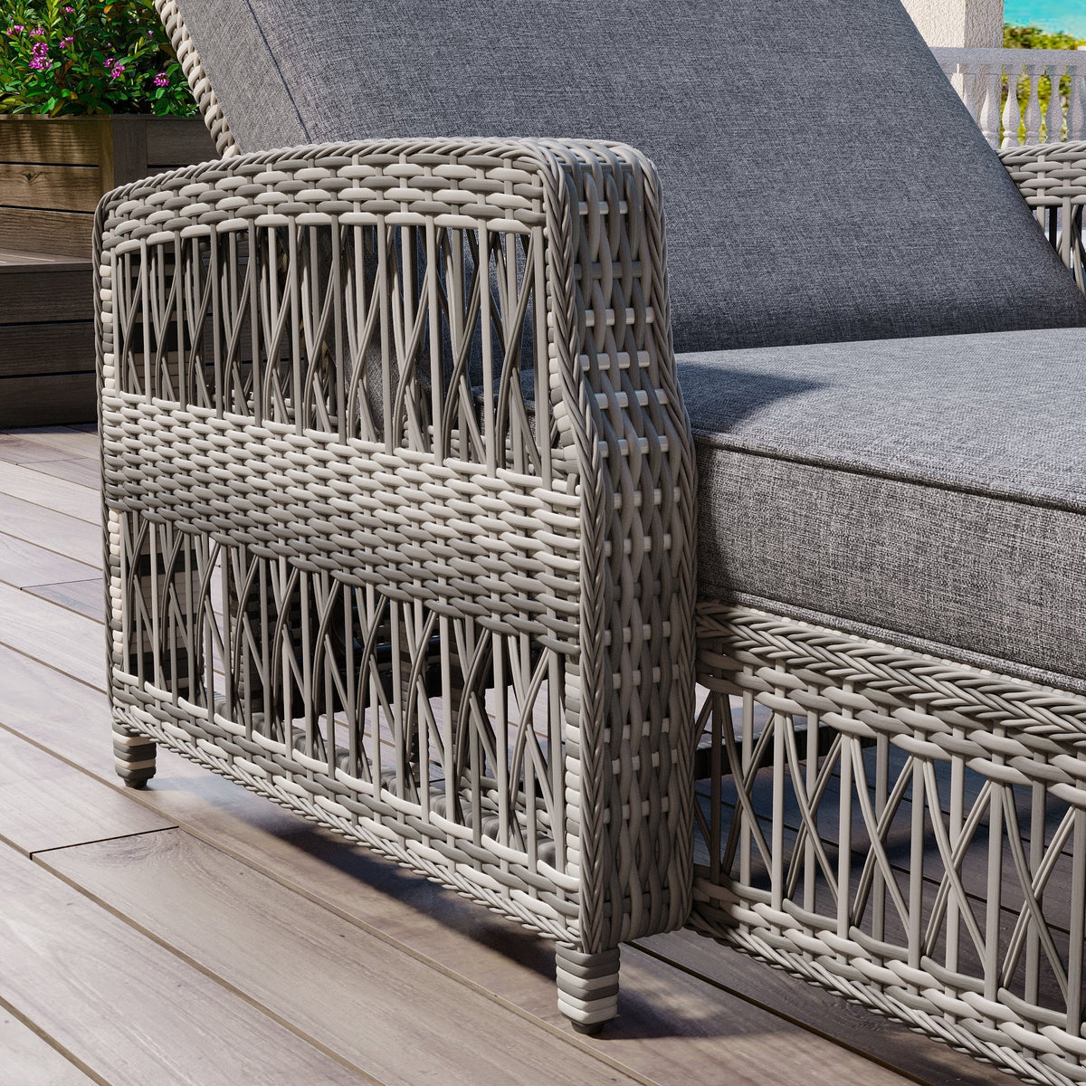 GO Outdoor Long Reclining Chaise with Armrests and Cushions