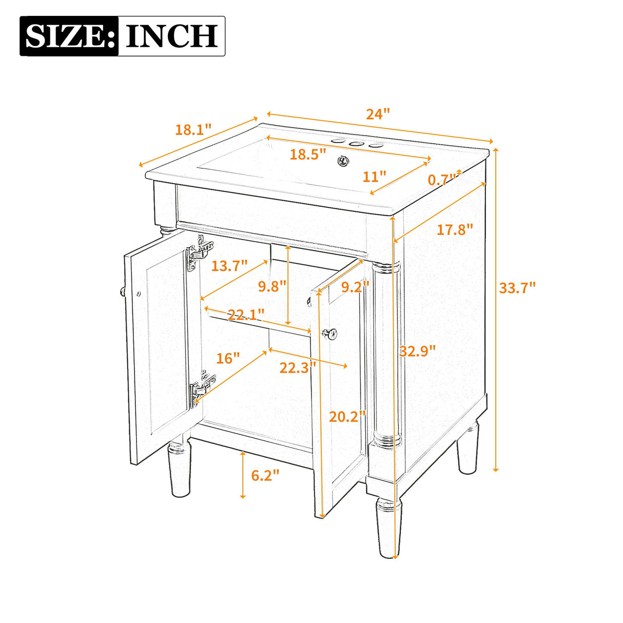 Bathroom Vanity With Top Sink, 2 Tier Storage Cabinet