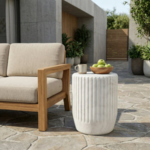 Outdoor Cicci Carved Side Table, White