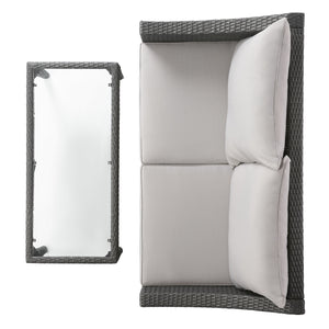 Contemporary ANTIBES Loveseat & Table Set Outdoor Grey PE Rattan Iron Waterproof Fabric