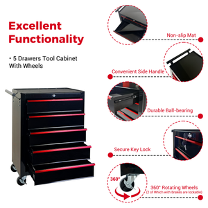 Rolling Metal Tool Chest With 5 Drawers