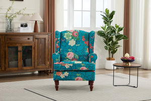 Modern Accent Chair with Retro Wood Legs - Floral