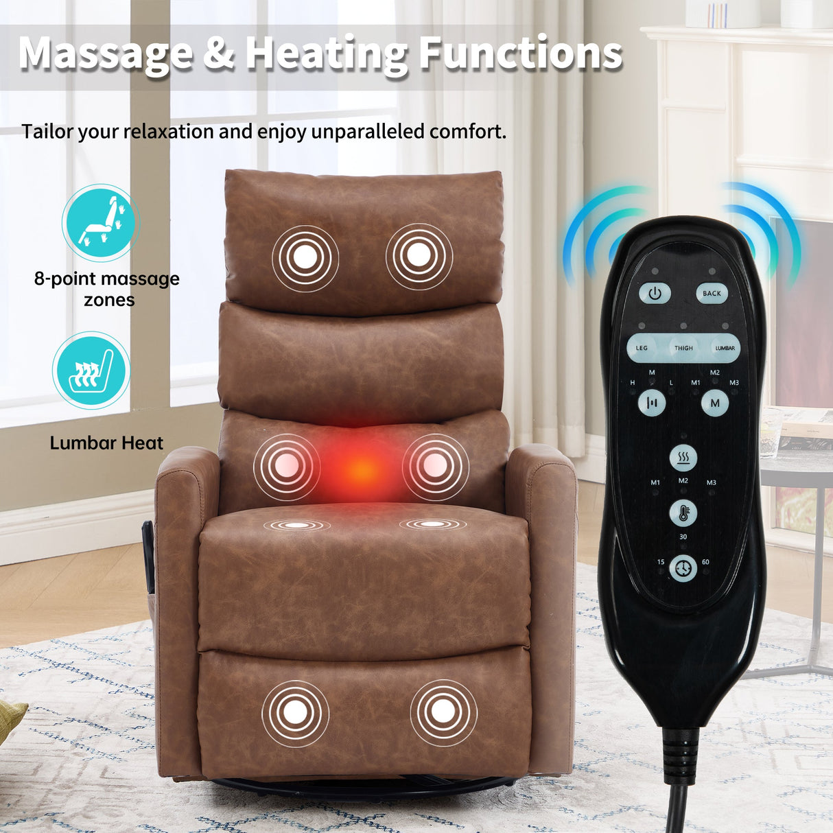 Heat Massage Manual Recliner Chair with Rocker and Swivel
