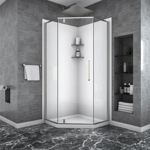 Semi Frameless Neo Angle Hinged Shower Enclosure with Clear Tempered Glass - Brushed Nickel