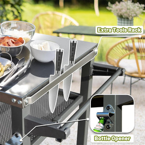 3-Shelf Outdoor Grill Table with Wheels