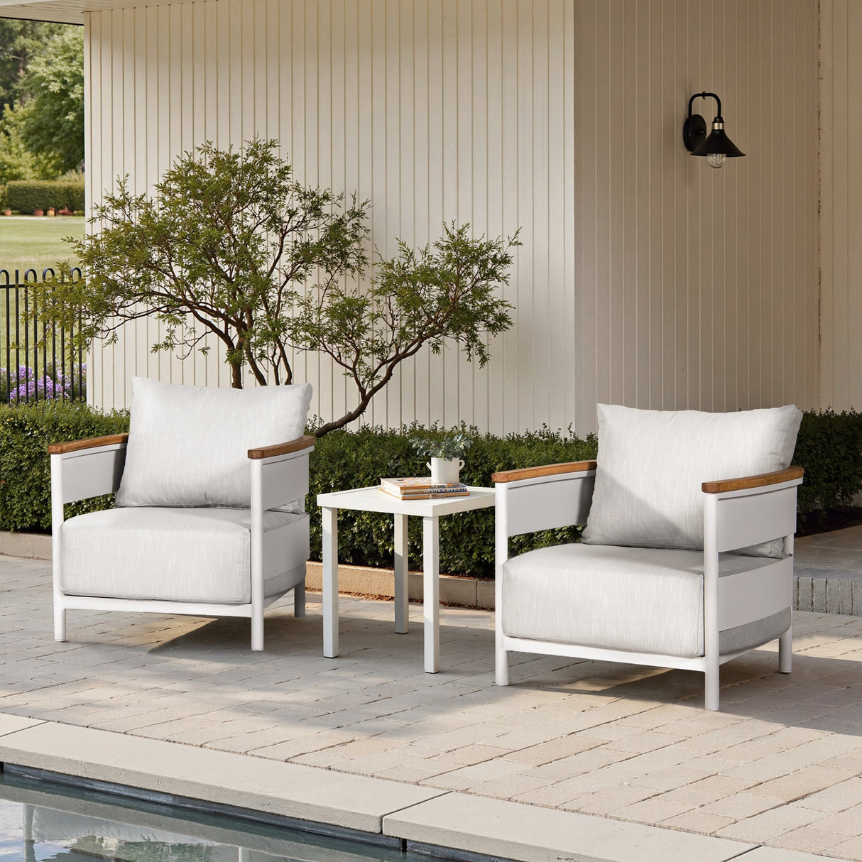 Rhodes 29" Upholstered Teak & Aluminum Patio Arm Chair Birch