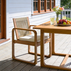 Acacia Wood Outdoor Dining Chairs Set with Rope Back and Cushions - Light Teak