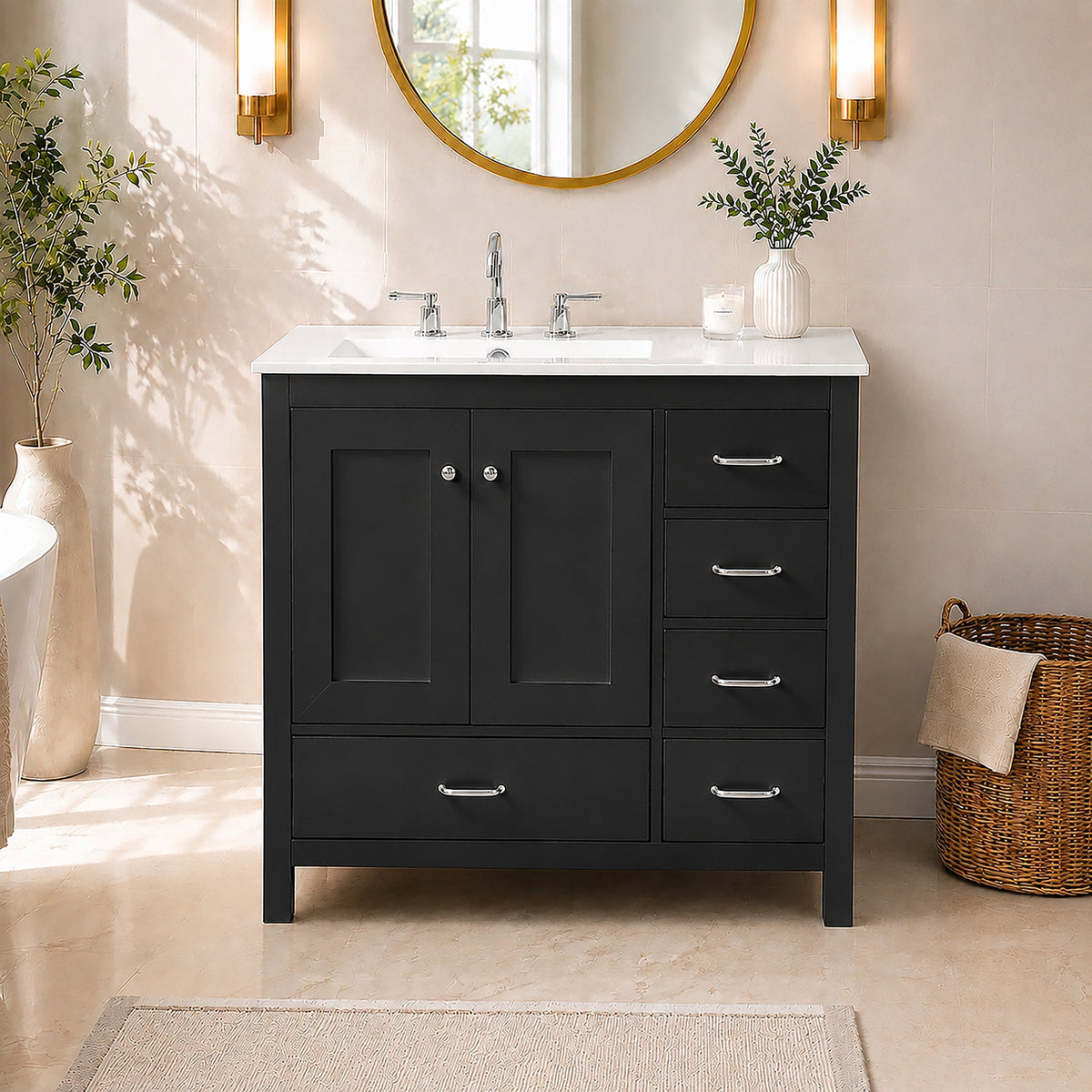 36" Black Bathroom Vanity with Ceramic Sink Combo