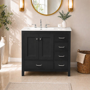 36" Black Bathroom Vanity with Ceramic Sink Combo