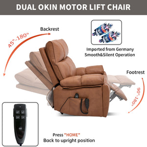 Orange Leatheraire Heat Massage Dual Motor Lift Recliner - Orange