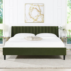Aspen Vertical Tufted Headboard Platform Bed Set, King, Olive Green Performance Velvet