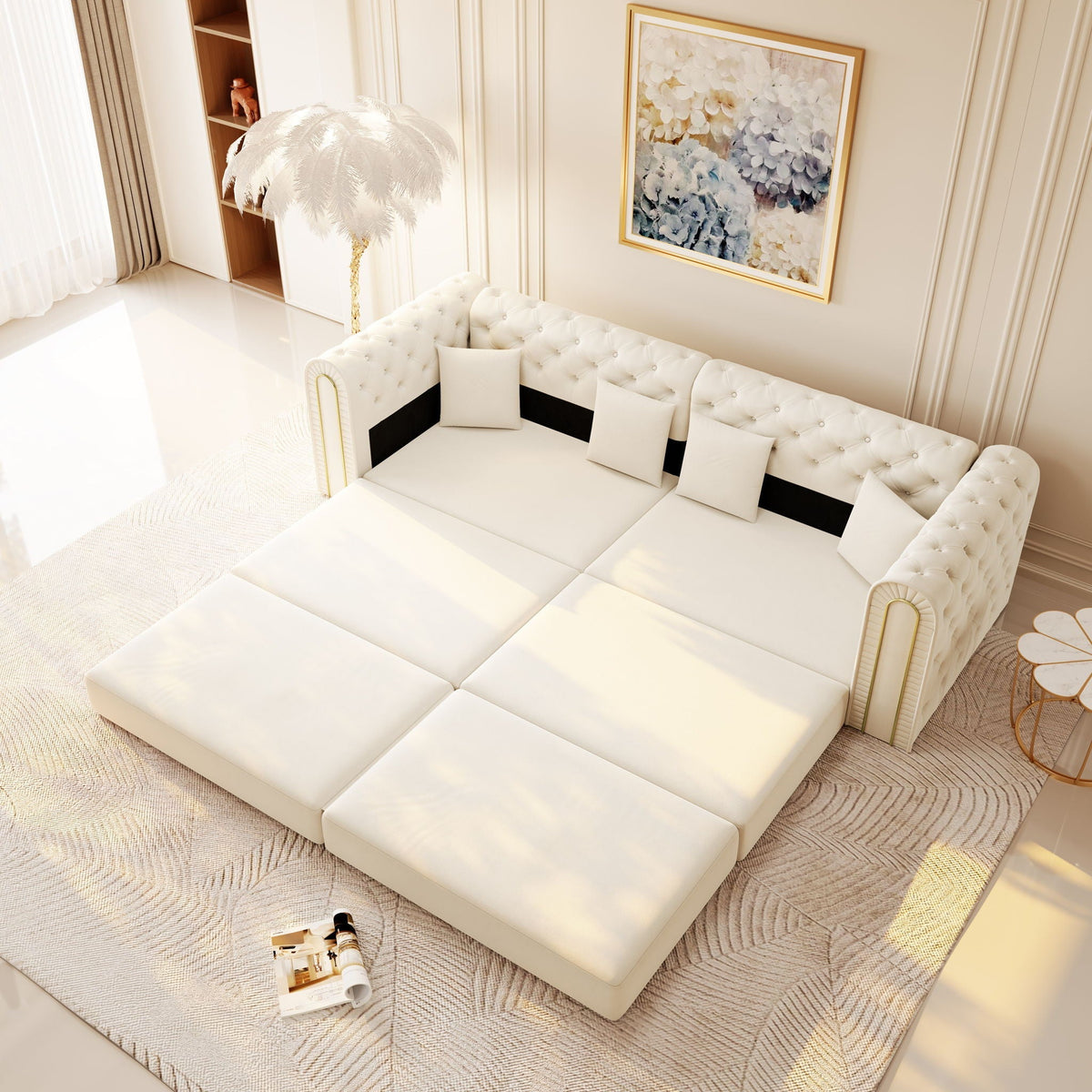 3-In-1 Convertible Sleeper Sofa With Movable Ottoman For Living Room