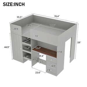 Loft Bed With Built In Wardrobe, Desk, Shelves, And Drawers