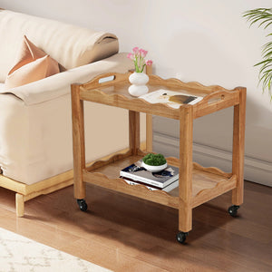 Solid Rubberwood Rolling Side Table