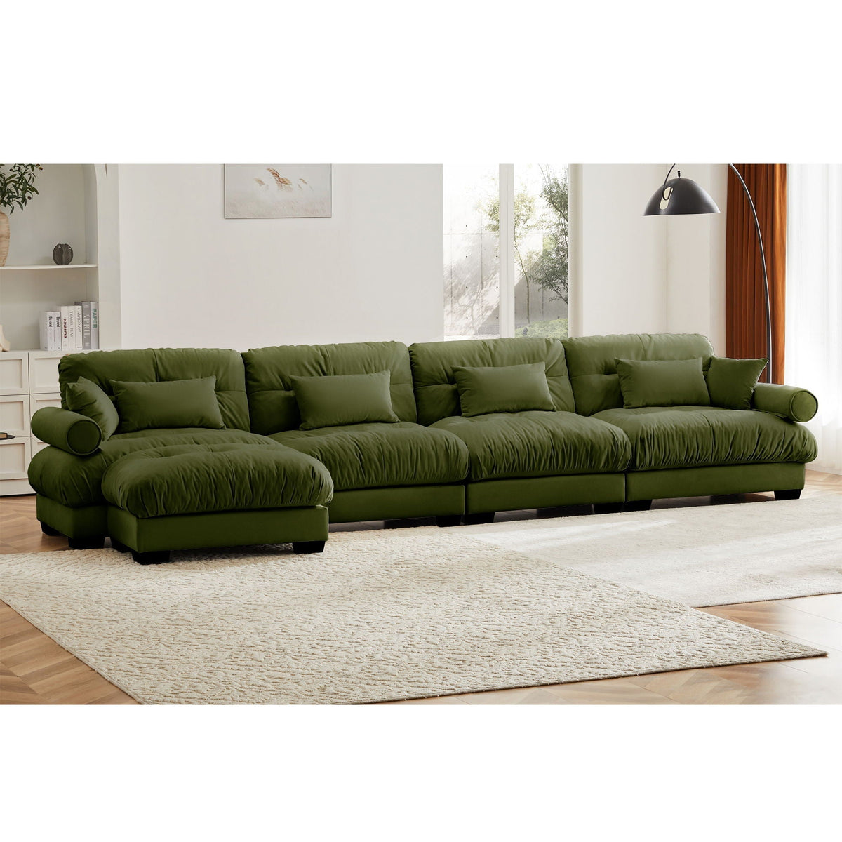 Oversized Modular Sectional Sofa with Movable Ottoman - Fabric, Multiple Colors