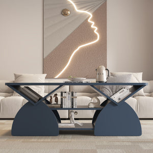 Geometric Engineered Coffee Table With Rounded Corners With Open Shelves