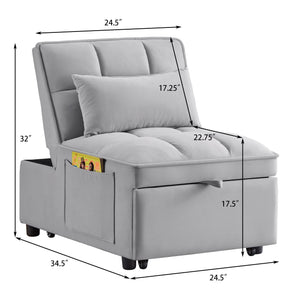 4 in 1 Multi-Function Single Sofa Bed with Adjustable Backrest - Gray