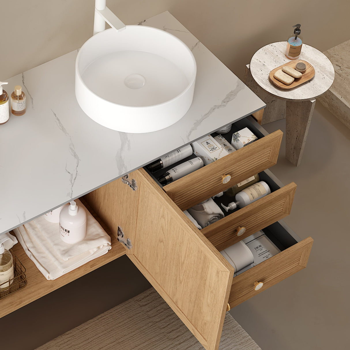 MUNIN 16'' Bathroom Sink, Round Vessel Ceramic Basin