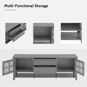 TV Stand, Entertainment Center With Dual Drawers And Hidden Storage, Cabinet With Soft Closing Doors And Sleek Panel Design