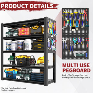 72"H 5-Tier Adjustable Heavy-Duty Shelving with Pegboard