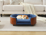Scandinavian Style Elevated Dog Bed Pet Sofa Dark Blue Velvet Mid Size