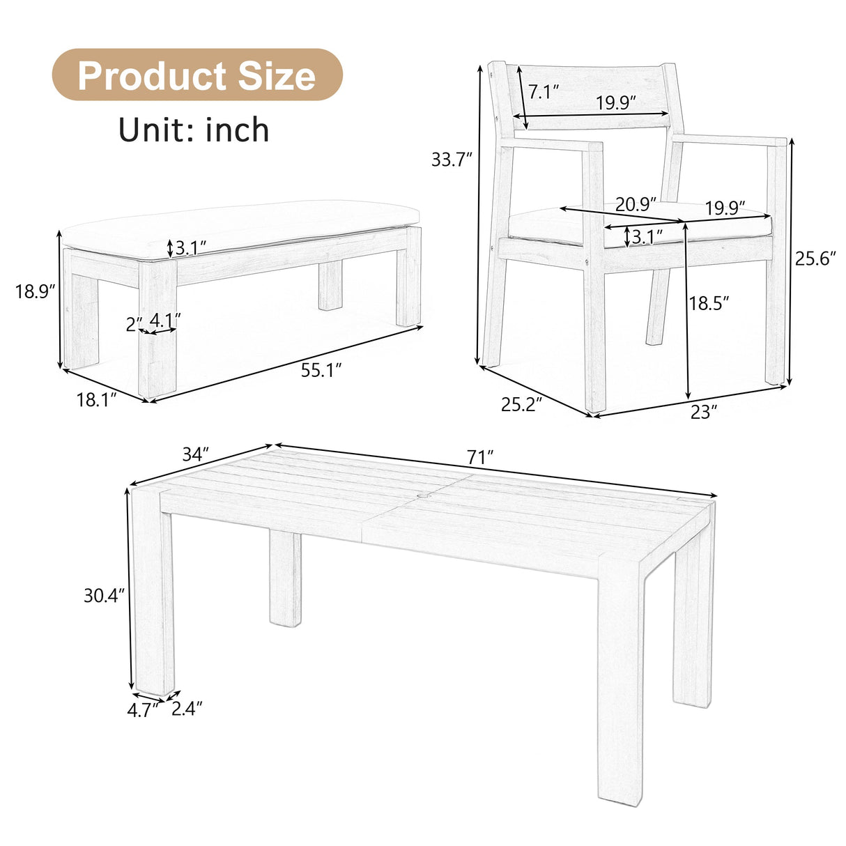 TREXM Patio Dining Table Set for 6 with Umbrella Hole